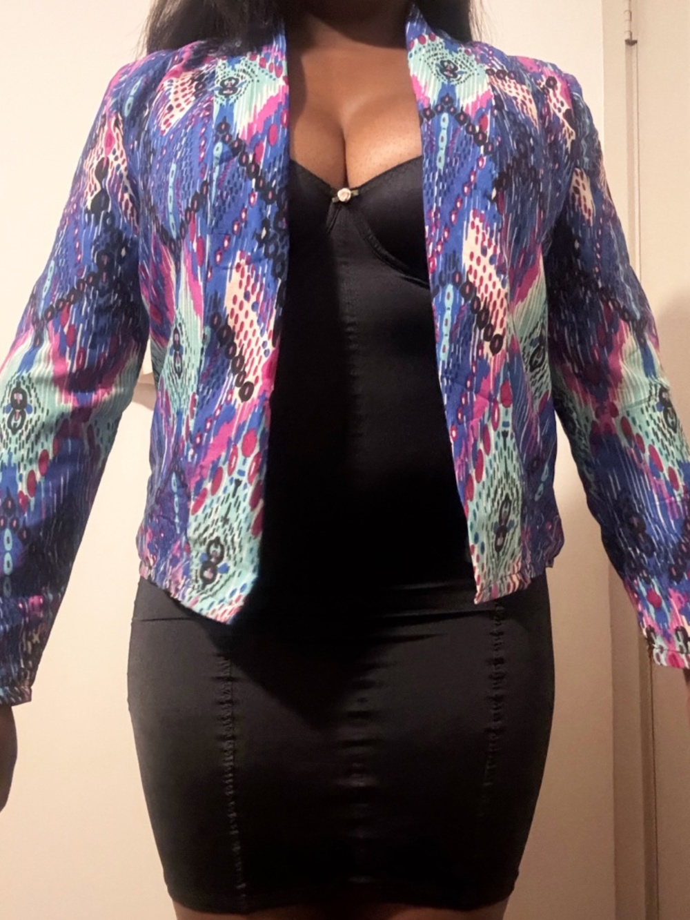 Statement Print Open Blazer | Blue & Pink | Lightweight Layer
